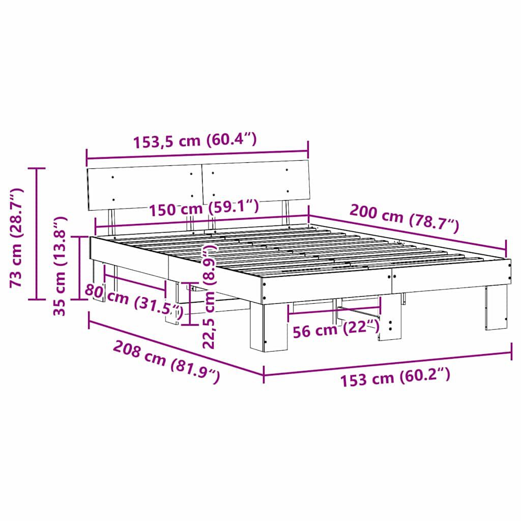 vidaXL Σκελετός Κρεβατιού Καφέ κεριού 150 x 200 cm Μασίφ ξύλο πεύκου