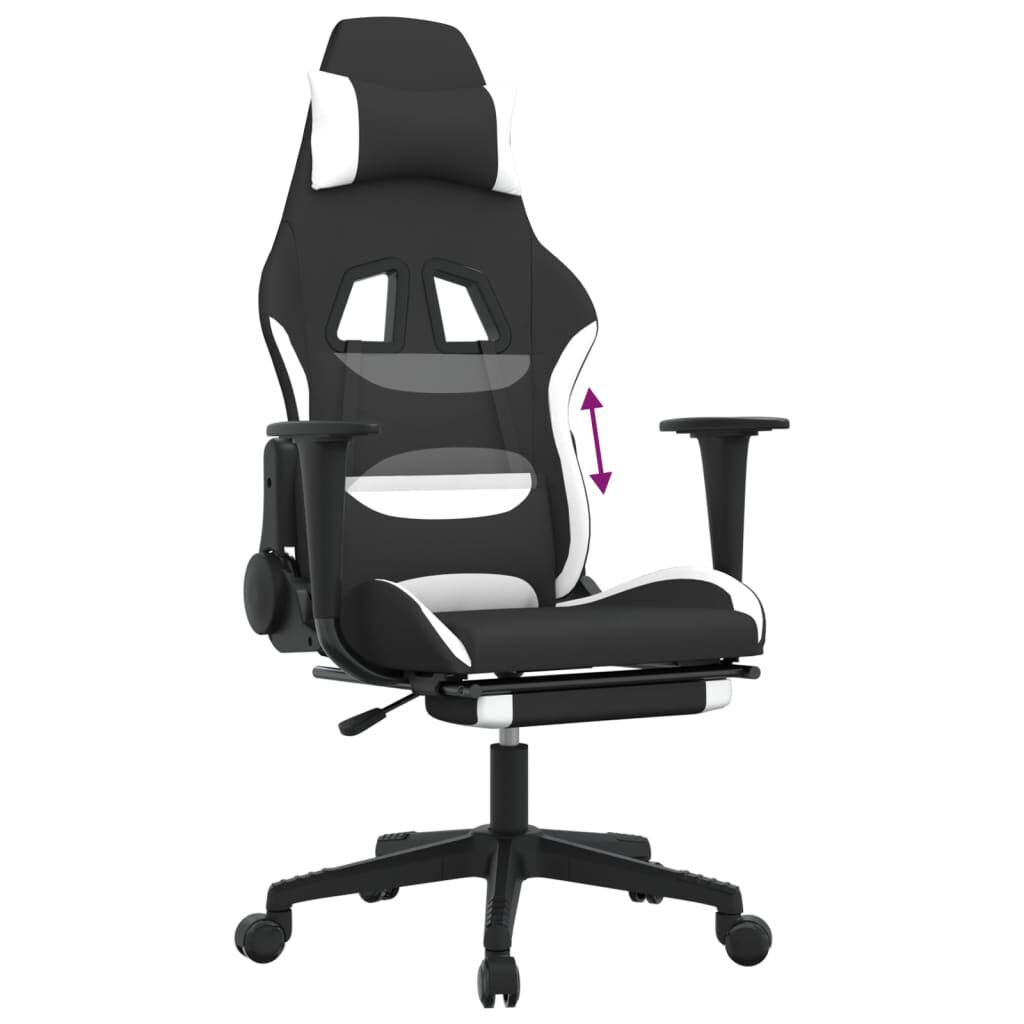 vidaXL Καρέκλα Gaming Μαύρο/Λευκό Ύφασμα με Υποπόδιο
