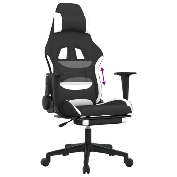 vidaXL Καρέκλα Gaming Μαύρο/Λευκό Ύφασμα με Υποπόδιο