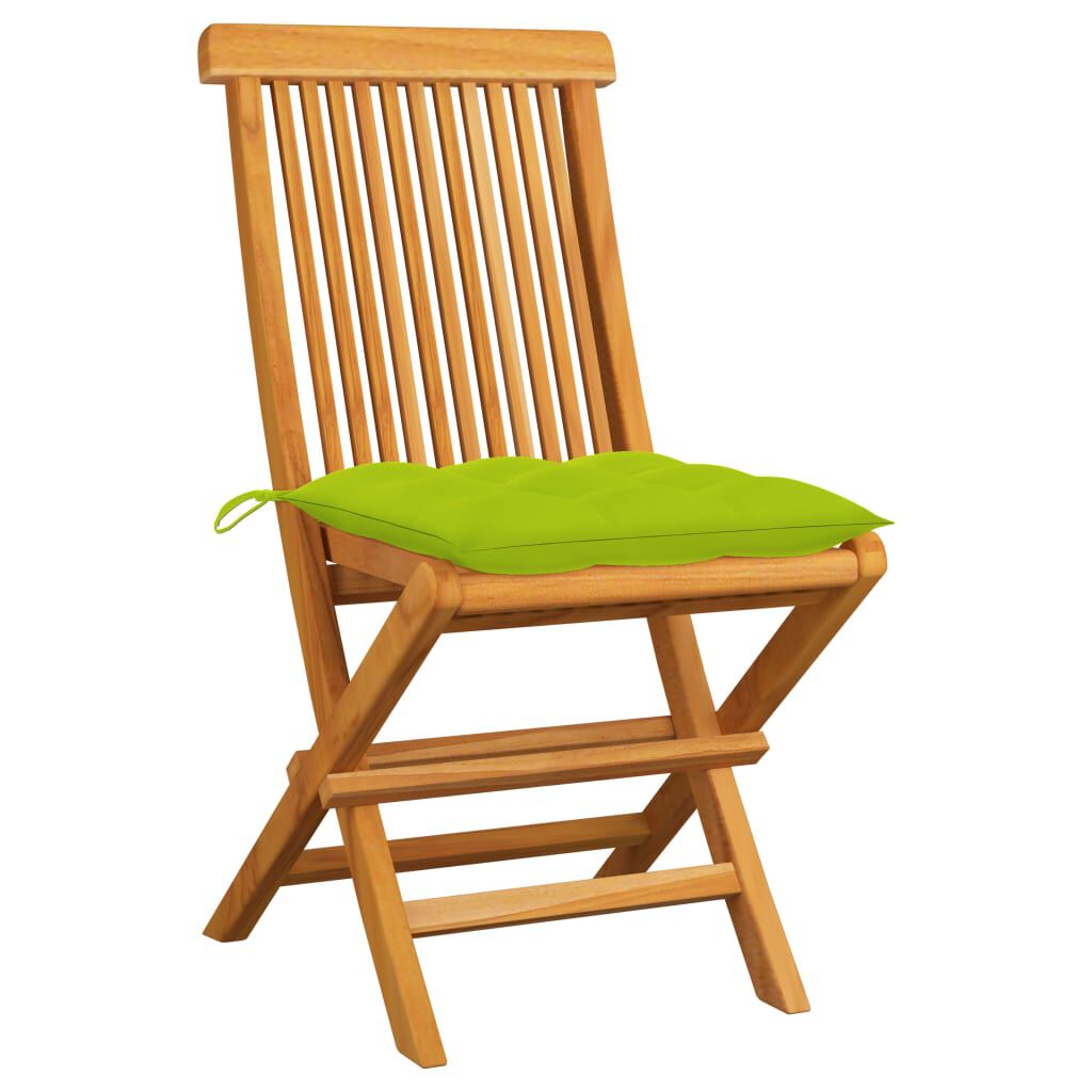 vidaXL Καρέκλες Κήπου 2 τεμ. Μασίφ Ξύλο Teak με Φωτ. Πράσινα Μαξιλάρια