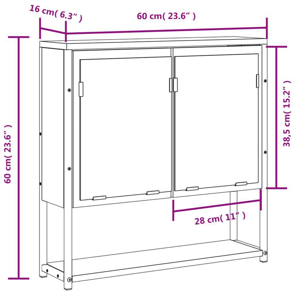 vidaXL Ντουλάπι Μπάνιου Καπνιστή Δρυς 60x16x60 εκ. Επεξεργασμένο Ξύλο