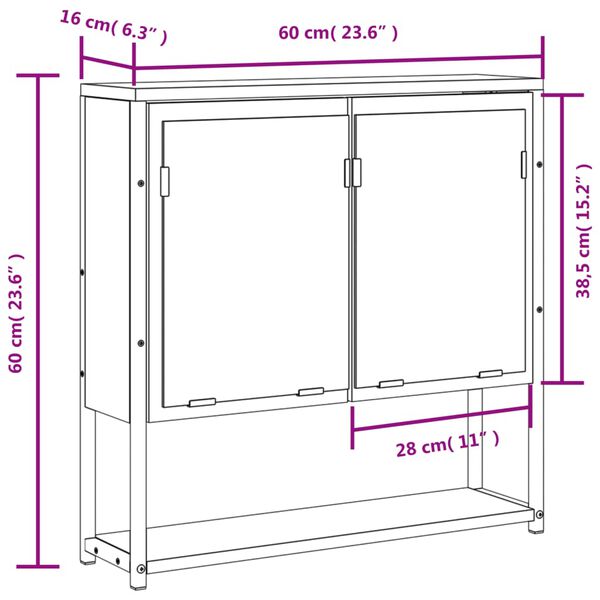 vidaXL Ντουλάπι Μπάνιου Καπνιστή Δρυς 60x16x60 εκ. Επεξεργασμένο Ξύλο