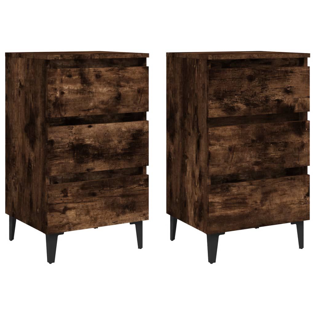 vidaXL Κομοδίνα 2 τεμ. Καπνιστή Δρυς 40x35x69 εκ. με Μεταλλικά Πόδια