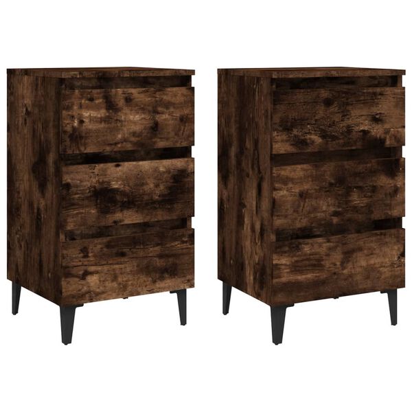 vidaXL Κομοδίνα 2 τεμ. Καπνιστή Δρυς 40x35x69 εκ. με Μεταλλικά Πόδια