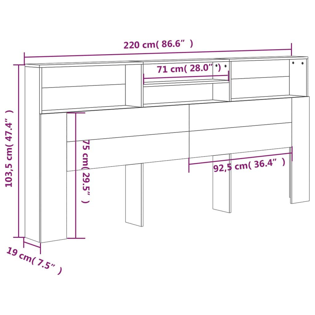 vidaXL Κεφαλάρι Με Αποθηκευτικό Χώρο Γκρι Sonoma 220x19x103,5 εκ.
