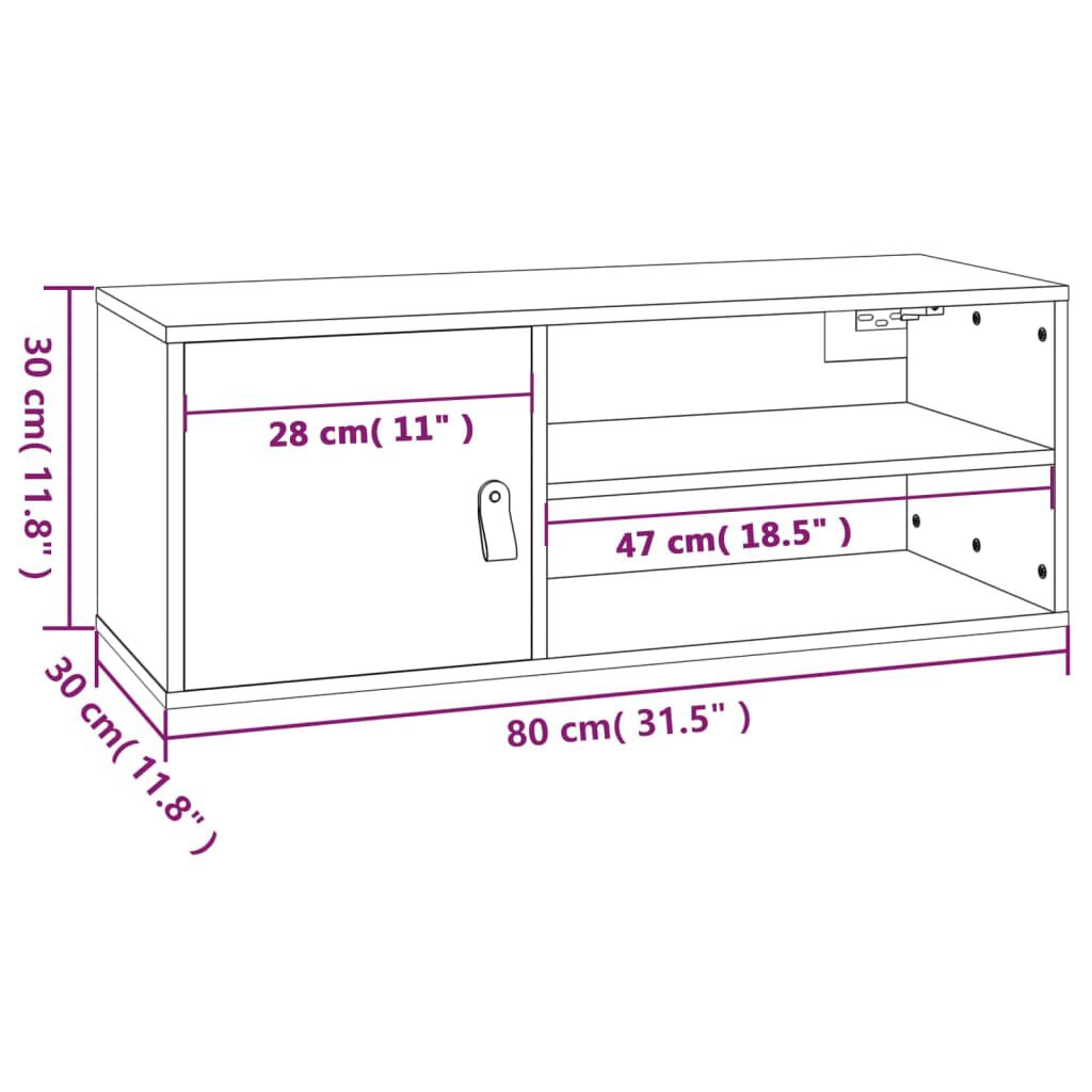 vidaXL Ντουλάπι Τοίχου Καφέ Μελί 80x30x30 εκ. από Μασίφ Ξύλο Πεύκου
