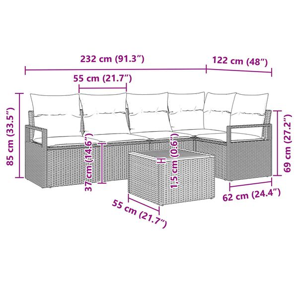 vidaXL Σετ Καναπέ Κήπου 6 pcs Γκρι