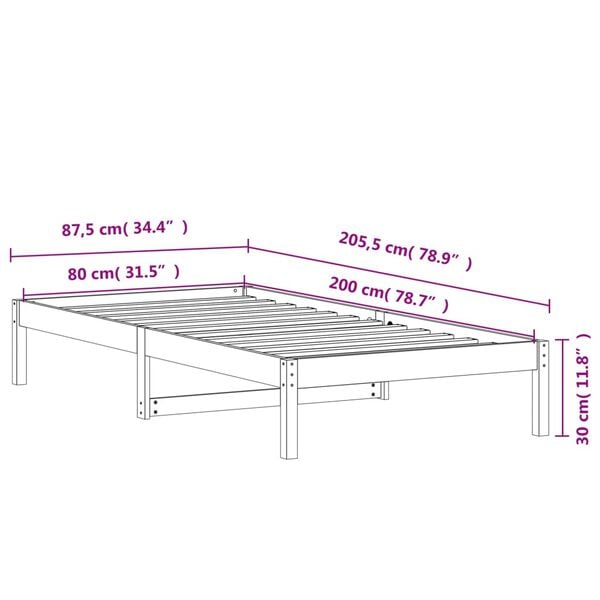 vidaXL Καναπές Κρεβάτι Χωρίς Στρώμα Καφέ 80x200 εκ. Μασίφ Ξύλο Πεύκου