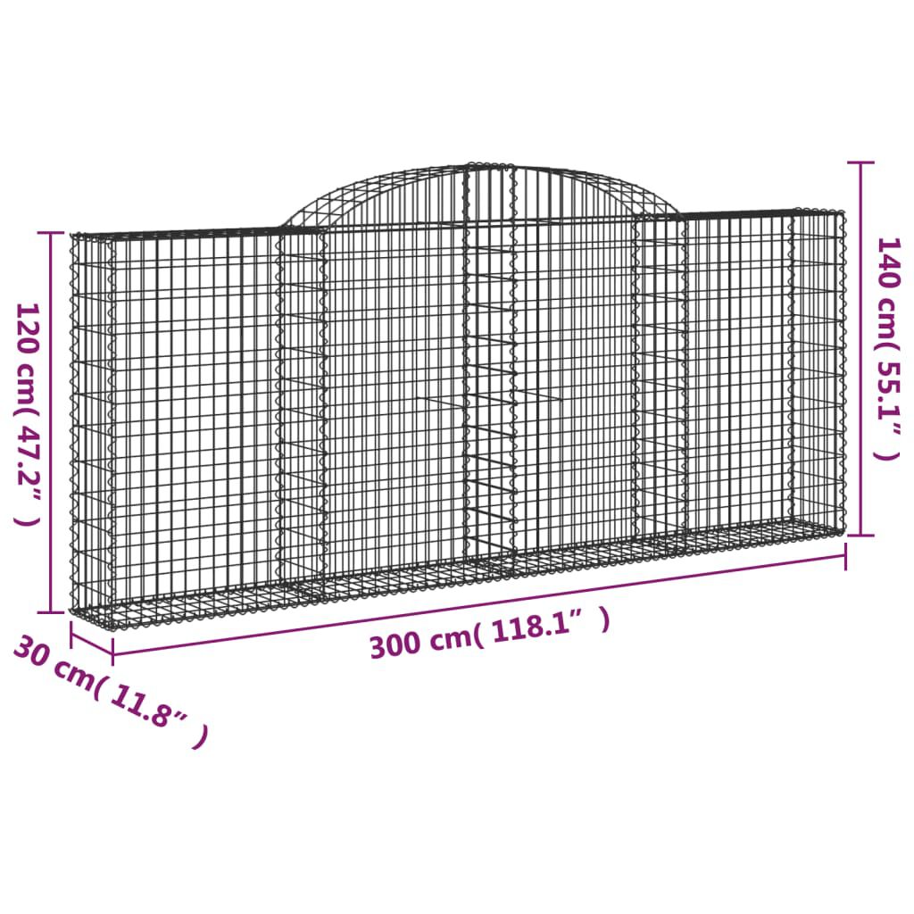 vidaXL Συρματοκιβώτια Τοξωτά 5 τεμ. 300x30x120/140 εκ. Γαλβαν. Ατσάλι