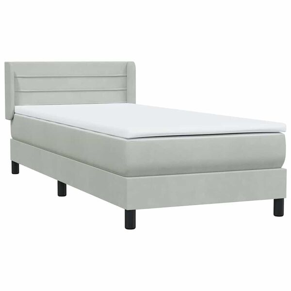 vidaXL Box Spring κρεβάτι με στρώμα ανοιχτό γκρι 90x220 εκ. Βελούδινο