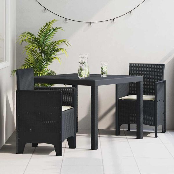 vidaXL Σέτ φαγητού για κήπο 3 pcs Ανθρακί Rattan Polt