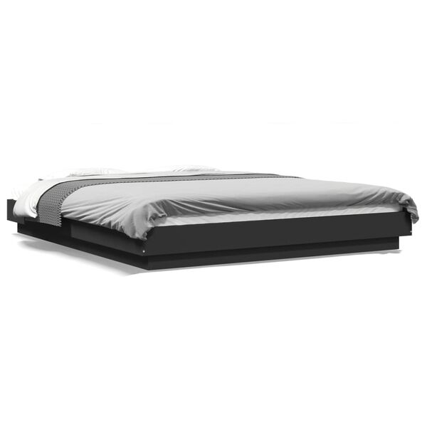 vidaXL Πλαίσιο Κρεβατιού με LED Μαύρο 160x200 εκ Επεξεργ. Ξύλο