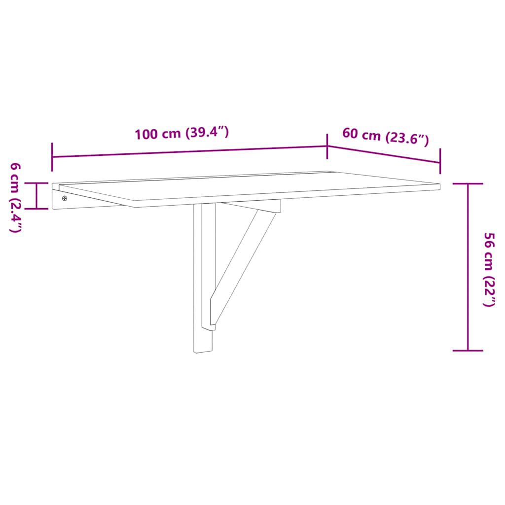 vidaXL Τραπέζι Τοίχου Πτυσσόμενο Γυαλ. Λευκό 100x60x56 εκ. Επεξ. Ξύλο