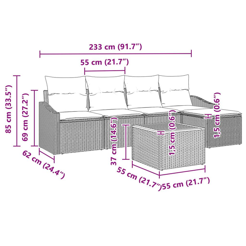 vidaXL Σετ Καναπέ Κήπου 6 pcs Μπεζ, ανοιχτό γκρι 55 x 55 x 37 εκ