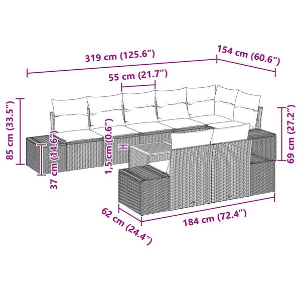 vidaXL Σετ Καναπέ Κήπου 9 pcs Beige, ανοιχτό γκρι 55 x 55 x 37 εκ