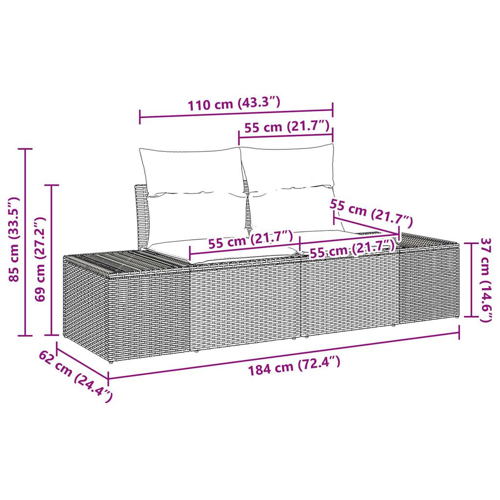 vidaXL Σετ Καναπέ Κήπου 9 pcs Beige, ανοιχτό γκρι 55 x 55 x 37 εκ