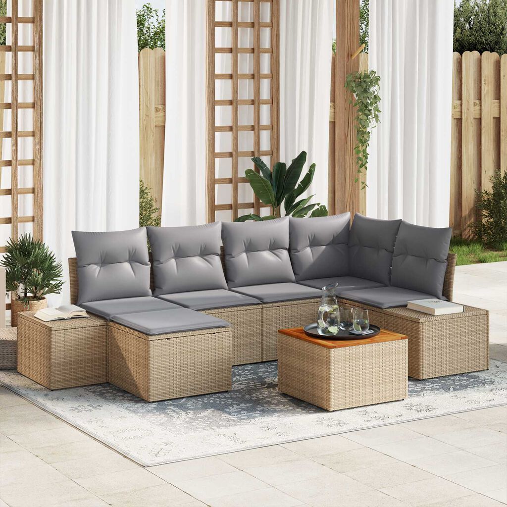 vidaXL Σετ καναπέ κήπου 7 pcs Μπεζ, ανοιχτό γκρι