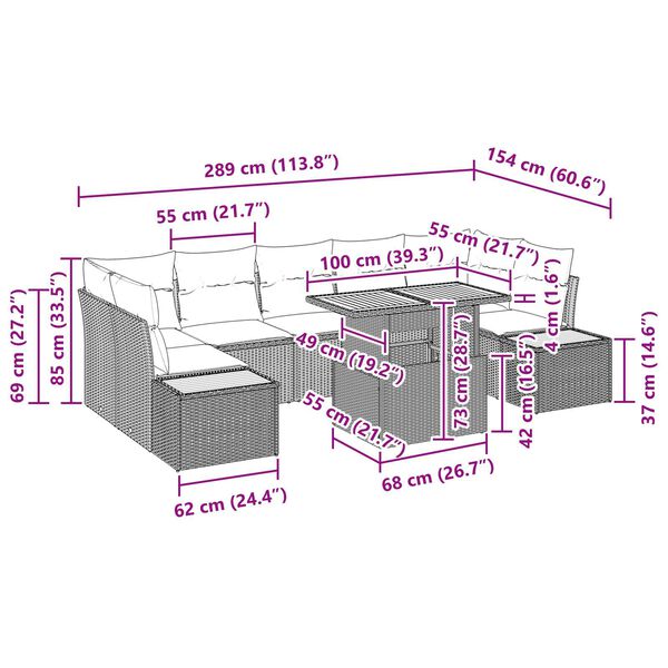 vidaXL Σετ 8 Τεμαχίων Καναπέ Κήπου με Μαξιλάρια Μαύρο Πολυ Ρατάν