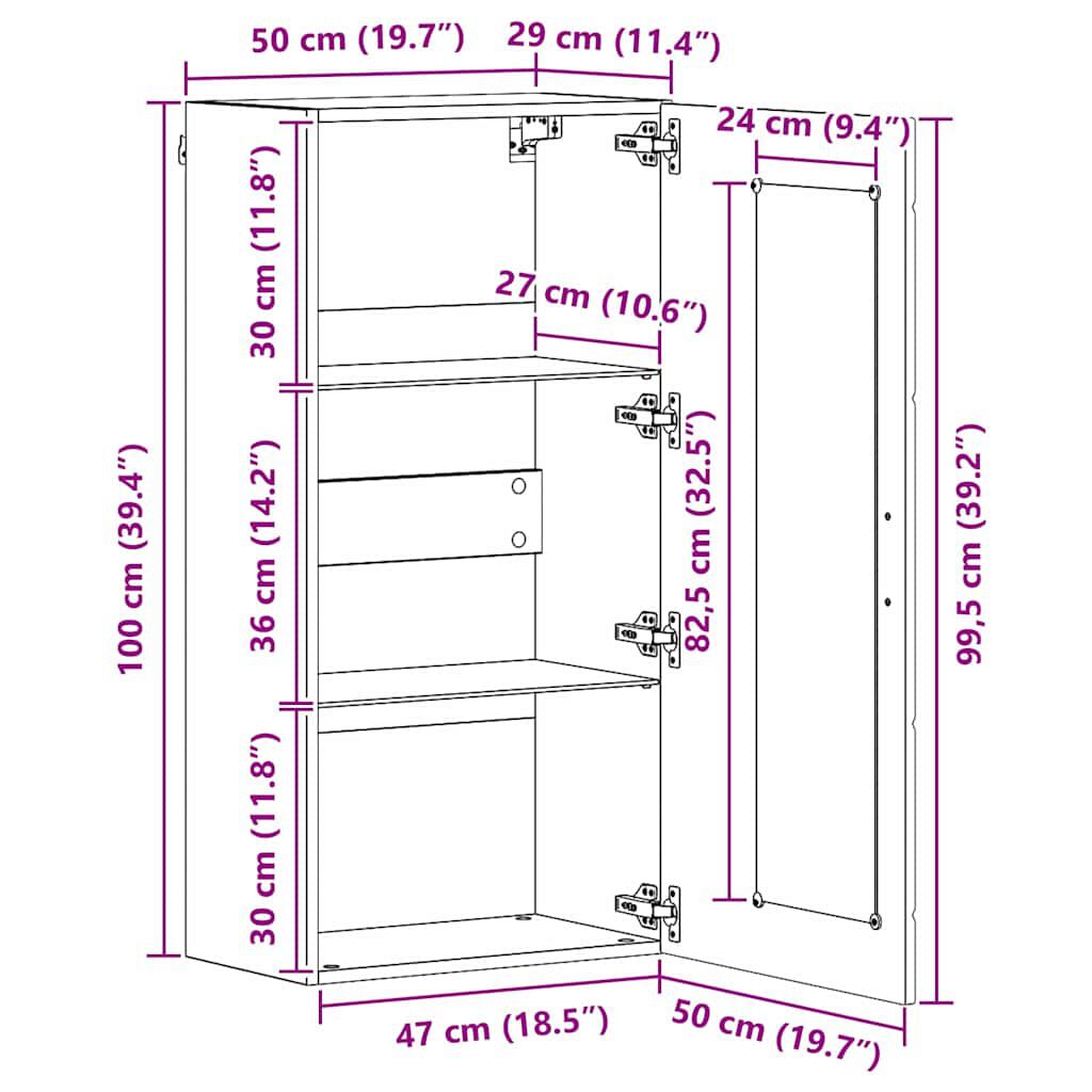 vidaXL Ντουλάπα τοίχου Λευκό 55 x 29 x 100 εκ Επεξεργασμένο ξύλο