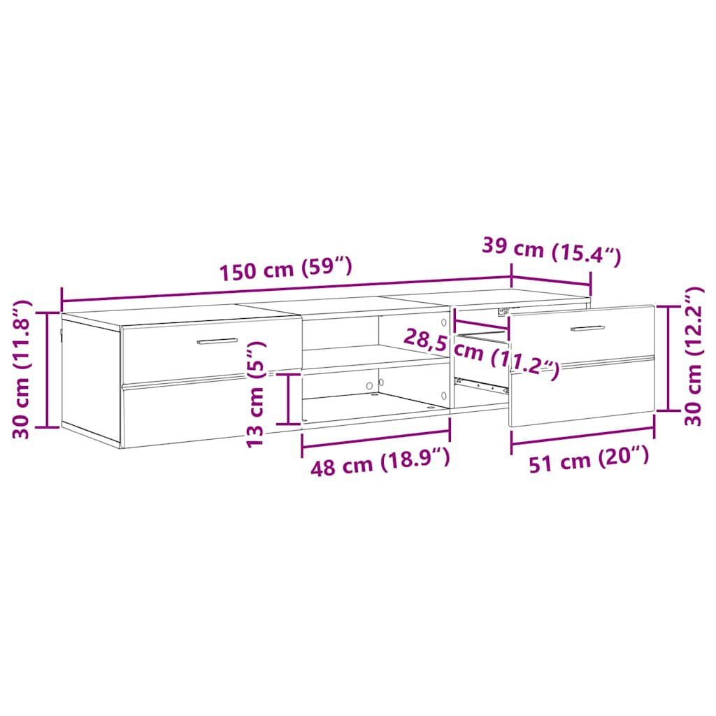 vidaXL Ντουλάπι TV Παλαιό ξύλο 150 x 39 x 30 εκ Επεξεργασμένο ξύλο