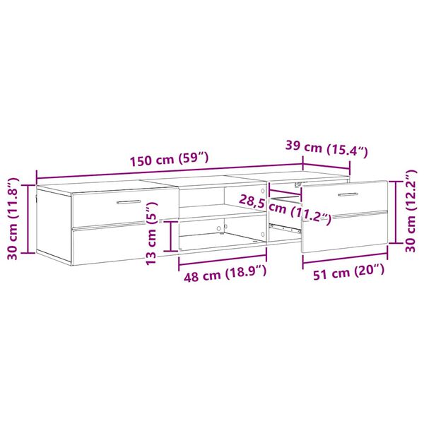 vidaXL Ντουλάπι TV Παλαιό ξύλο 150 x 39 x 30 εκ Επεξεργασμένο ξύλο