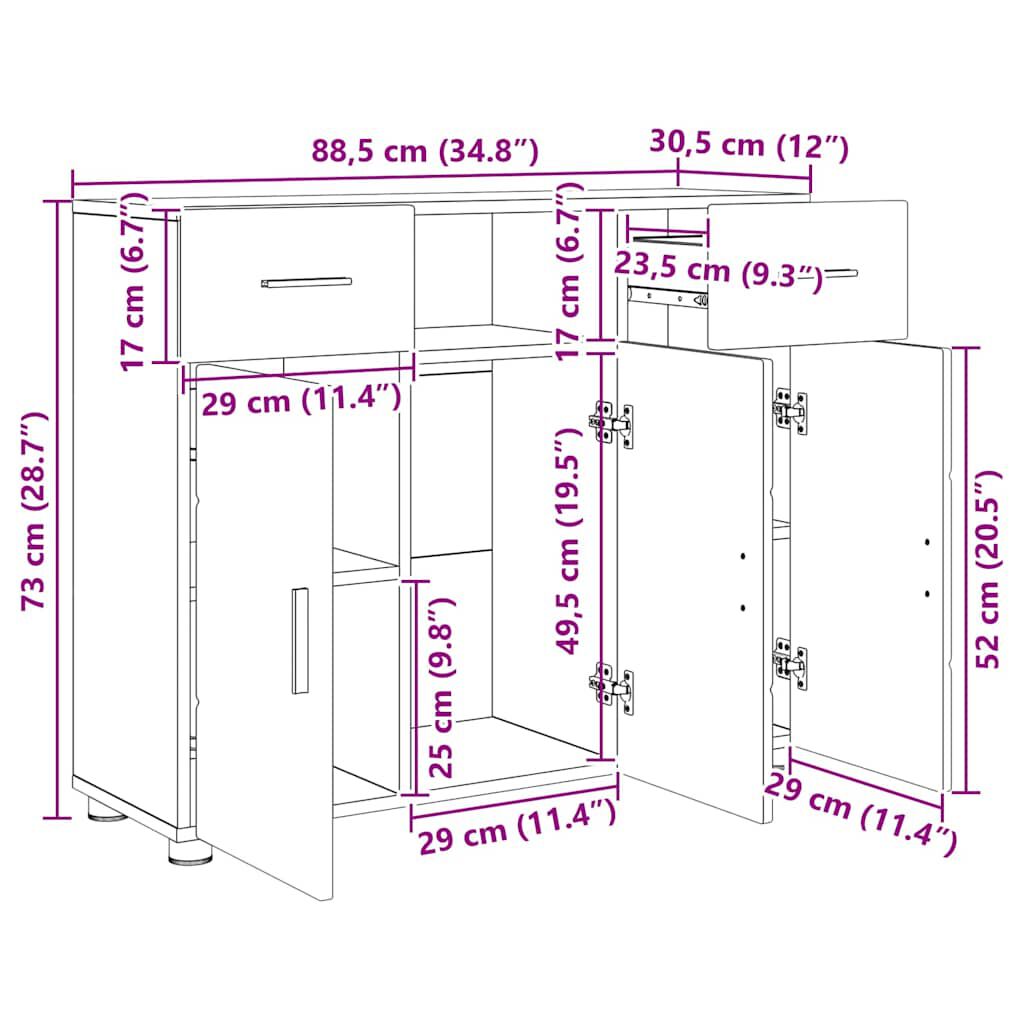 vidaXL Πλαϊνό γραφείο Λευκό 88.5 x 30.5 x 73 εκ Επεξεργασμένο ξύλο