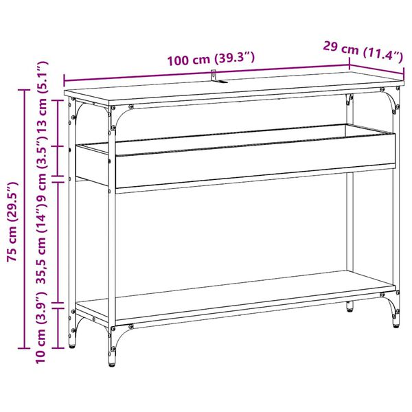 vidaXL Τραπέζι κονσόλας με ράφι artisan δρυς 100 x 29 x 75 εκ.