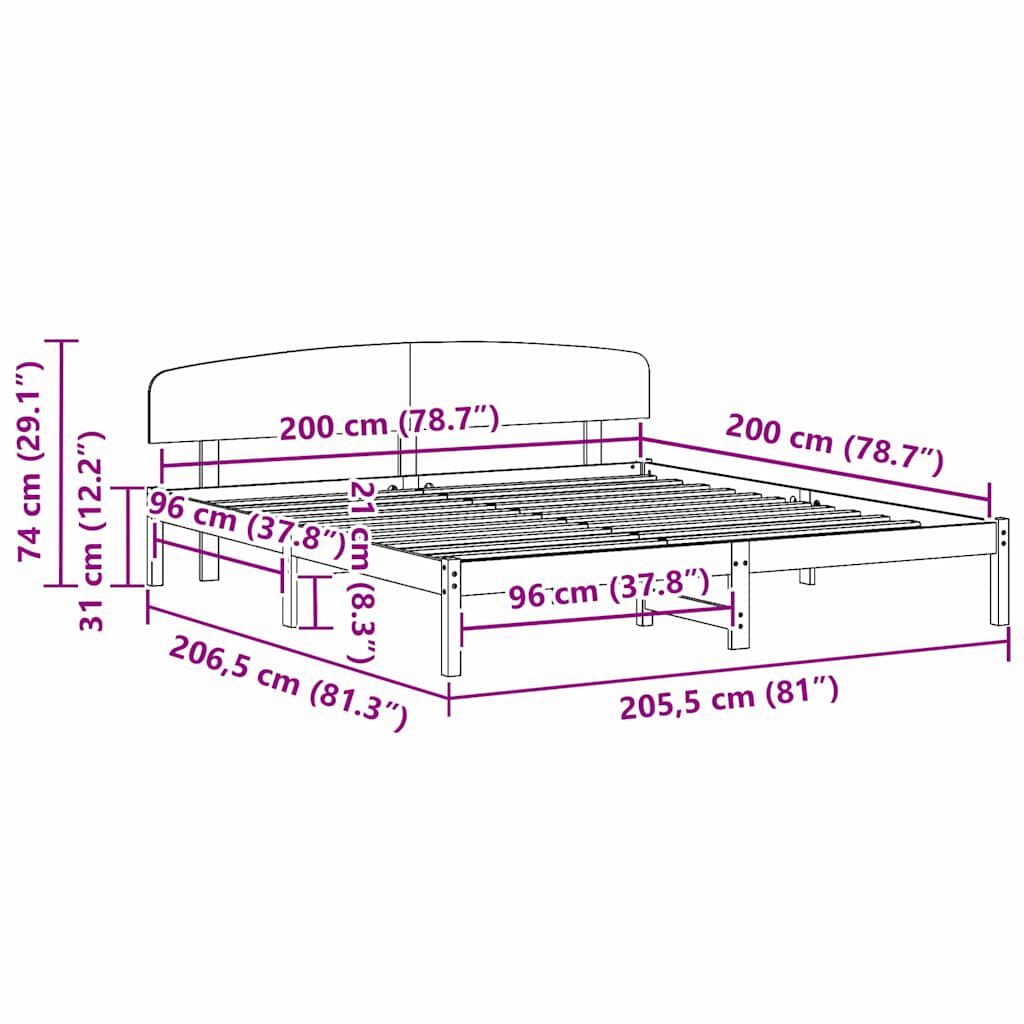 vidaXL Σκελετός Κρεβατιού Λευκό 200 x 200 cm Μασίφ ξύλο πεύκου