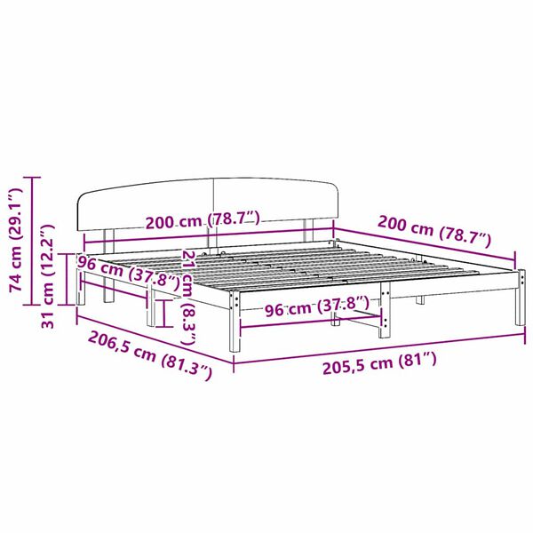 vidaXL Σκελετός Κρεβατιού Λευκό 200 x 200 cm Μασίφ ξύλο πεύκου