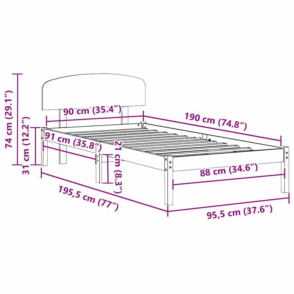 vidaXL Σκελετός Κρεβατιού Λευκό 90 x 190 cm Μασίφ ξύλο πεύκου