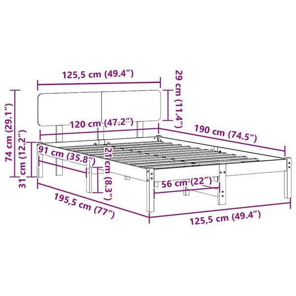 vidaXL Σκελετός Κρεβατιού Λευκό 120 x 190 cm Μασίφ ξύλο πεύκου