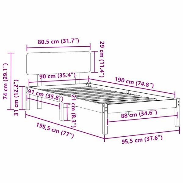 vidaXL Σκελετός Κρεβατιού Λευκό 90 x 190 cm Μασίφ ξύλο πεύκου