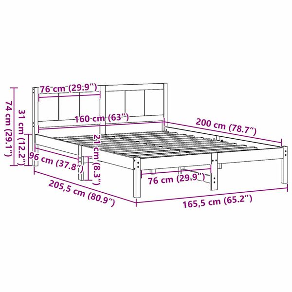 vidaXL Σκελετός Κρεβατιού Καφέ 160 x 200 cm Μασίφ ξύλο πεύκου