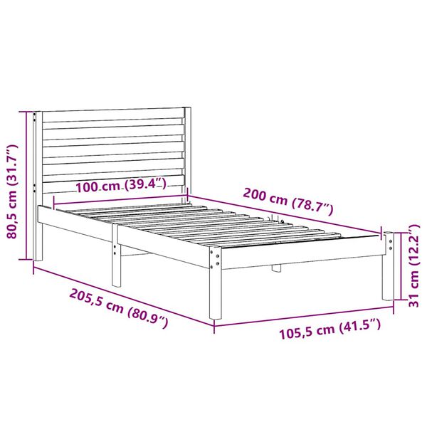 vidaXL Σκελετός Κρεβατιού Καφέ 100 x 200 cm Μασίφ ξύλο πεύκου