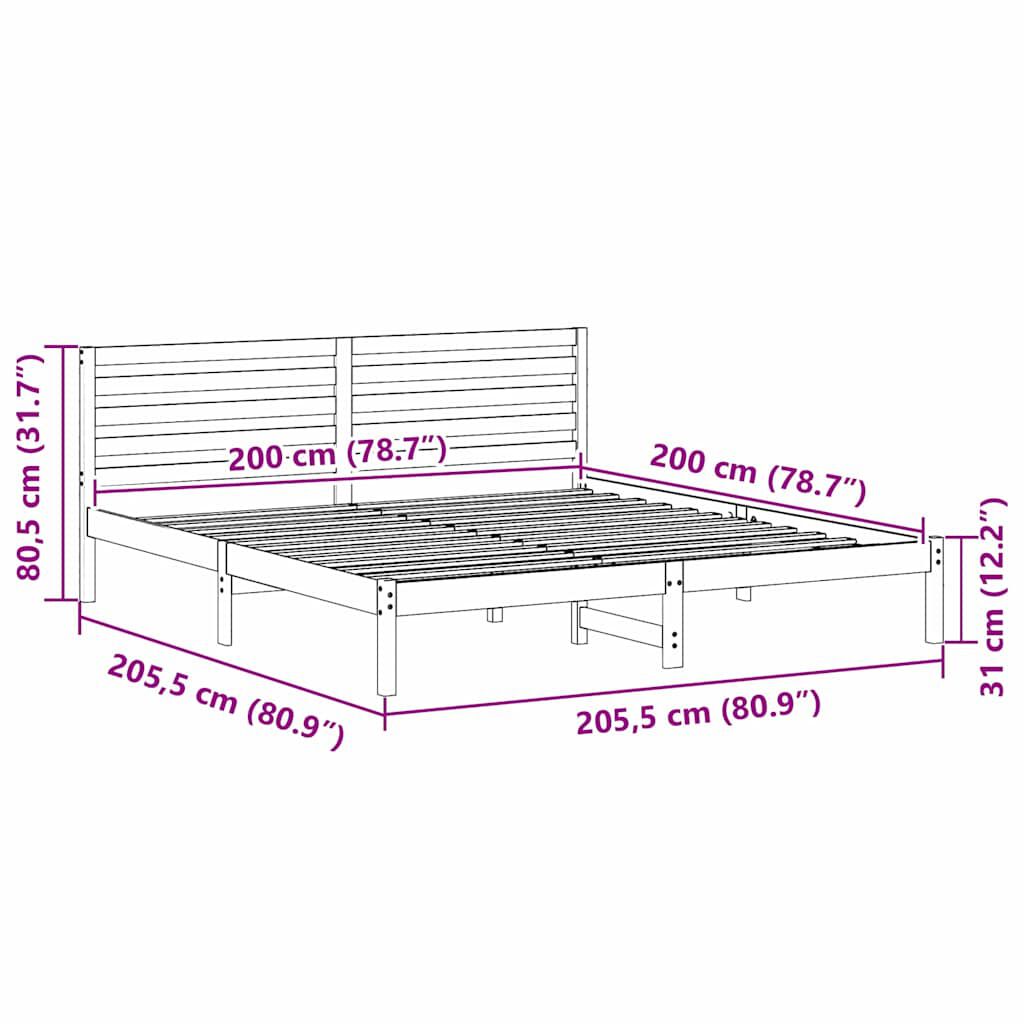 vidaXL Σκελετός Κρεβατιού Λευκό 200 x 200 cm Μασίφ ξύλο πεύκου