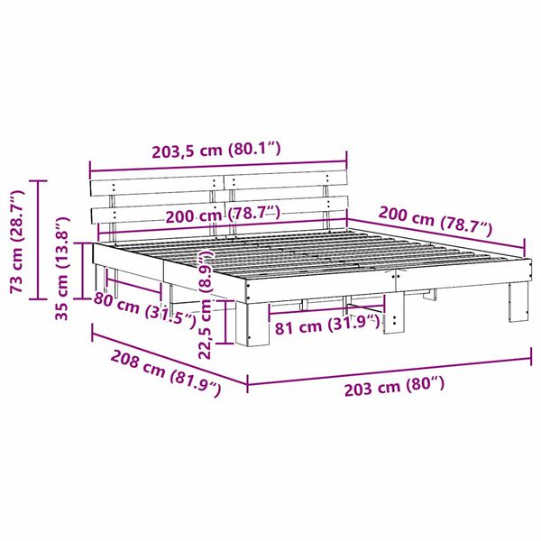 vidaXL Σκελετός Κρεβατιού Λευκό 200 x 200 cm Μασίφ ξύλο πεύκου