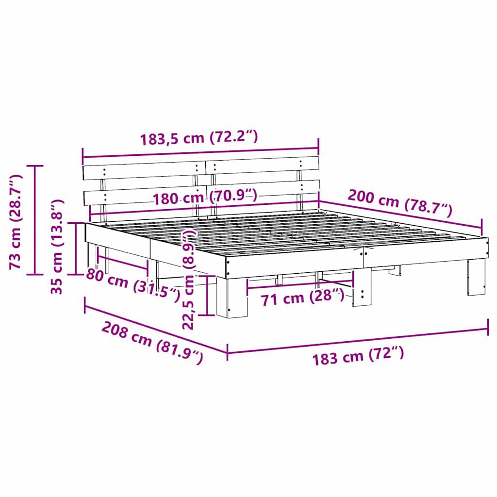 vidaXL Σκελετός Κρεβατιού Καφέ 180 x 200 cm Μασίφ ξύλο πεύκου