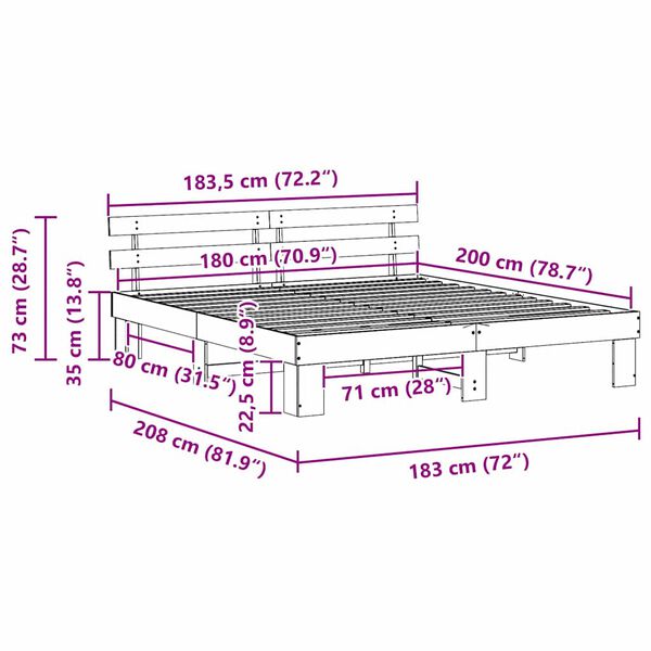 vidaXL Σκελετός Κρεβατιού Καφέ 180 x 200 cm Μασίφ ξύλο πεύκου