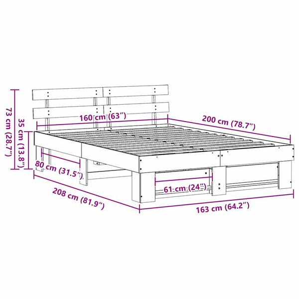 vidaXL Σκελετός Κρεβατιού Καφέ 160 x 200 cm Μασίφ ξύλο πεύκου