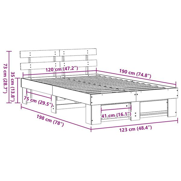 vidaXL Σκελετός Κρεβατιού Καφέ 120 x 190 cm Μασίφ ξύλο πεύκου
