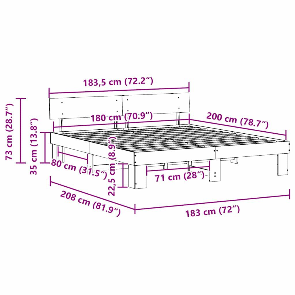 vidaXL Σκελετός Κρεβατιού Καφέ κεριού 180 x 200 cm Μασίφ ξύλο πεύκου