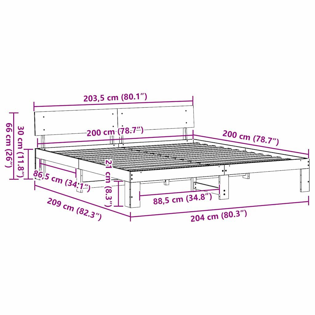 vidaXL Σκελετός Κρεβατιού Λευκό 200 x 200 cm Μασίφ ξύλο πεύκου