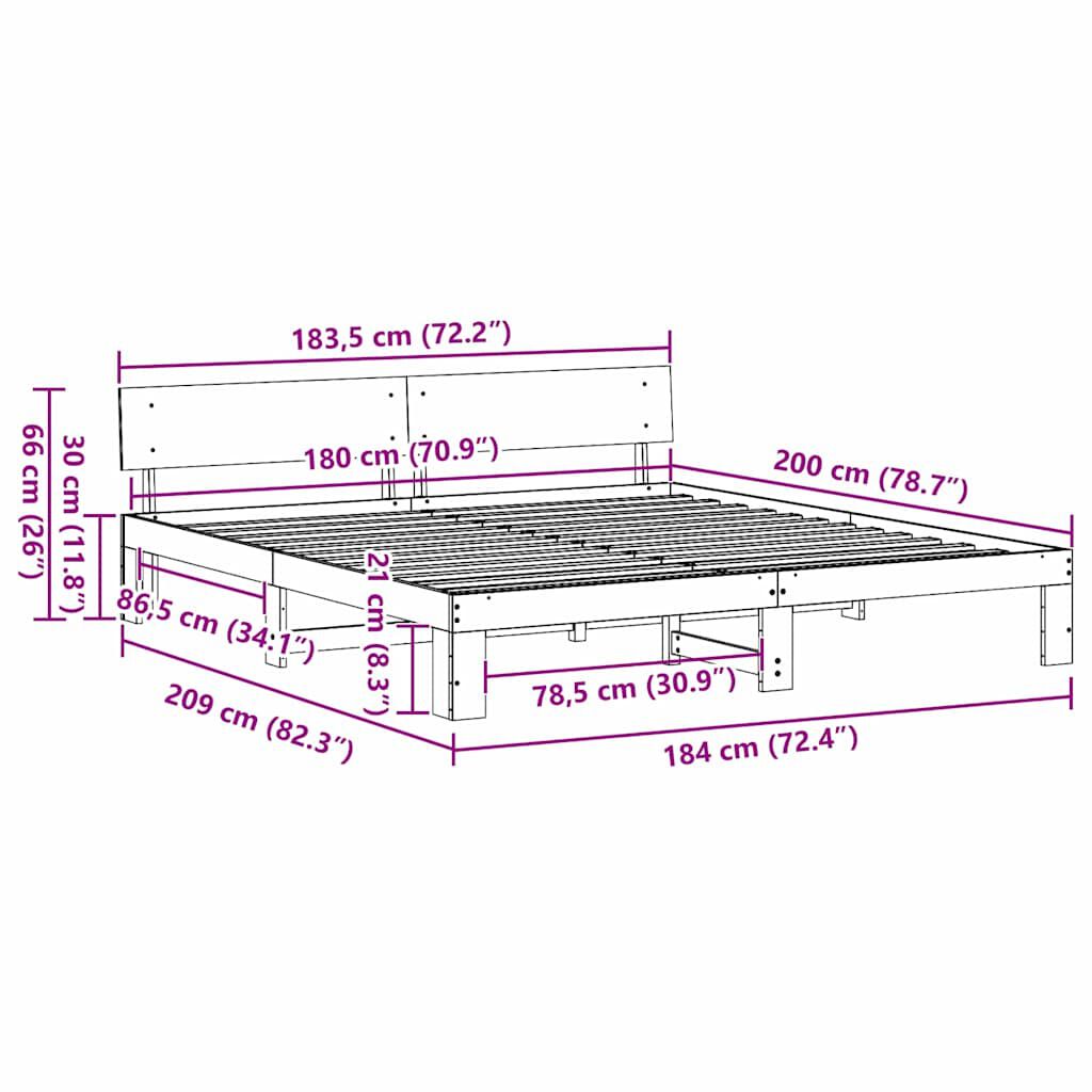 vidaXL Σκελετός Κρεβατιού Καφέ 180 x 200 cm Μασίφ ξύλο πεύκου