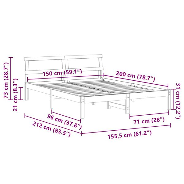 vidaXL Σκελετός Κρεβατιού Καφέ 150 x 200 cm Μασίφ ξύλο πεύκου