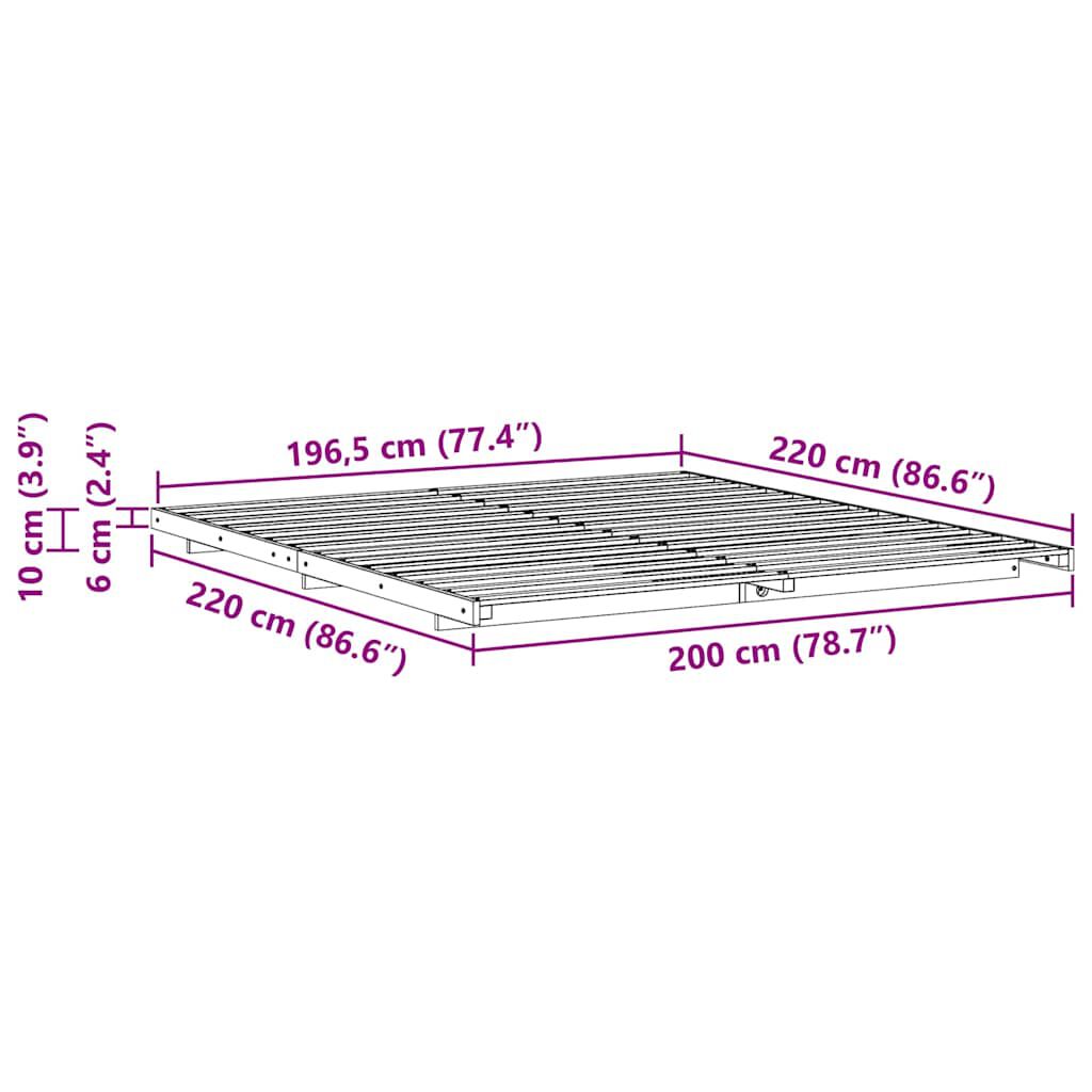 vidaXL Κρεβάτι δαπέδου Λευκό 200 x 220 cm Μασίφ ξύλο πεύκου
