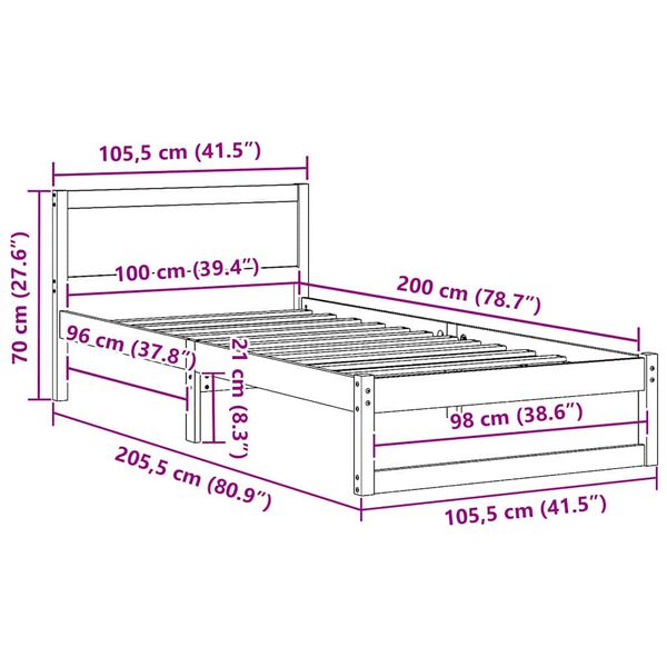 vidaXL Σκελετός Κρεβατιού Καφέ 100 x 200 cm Μασίφ ξύλο πεύκου