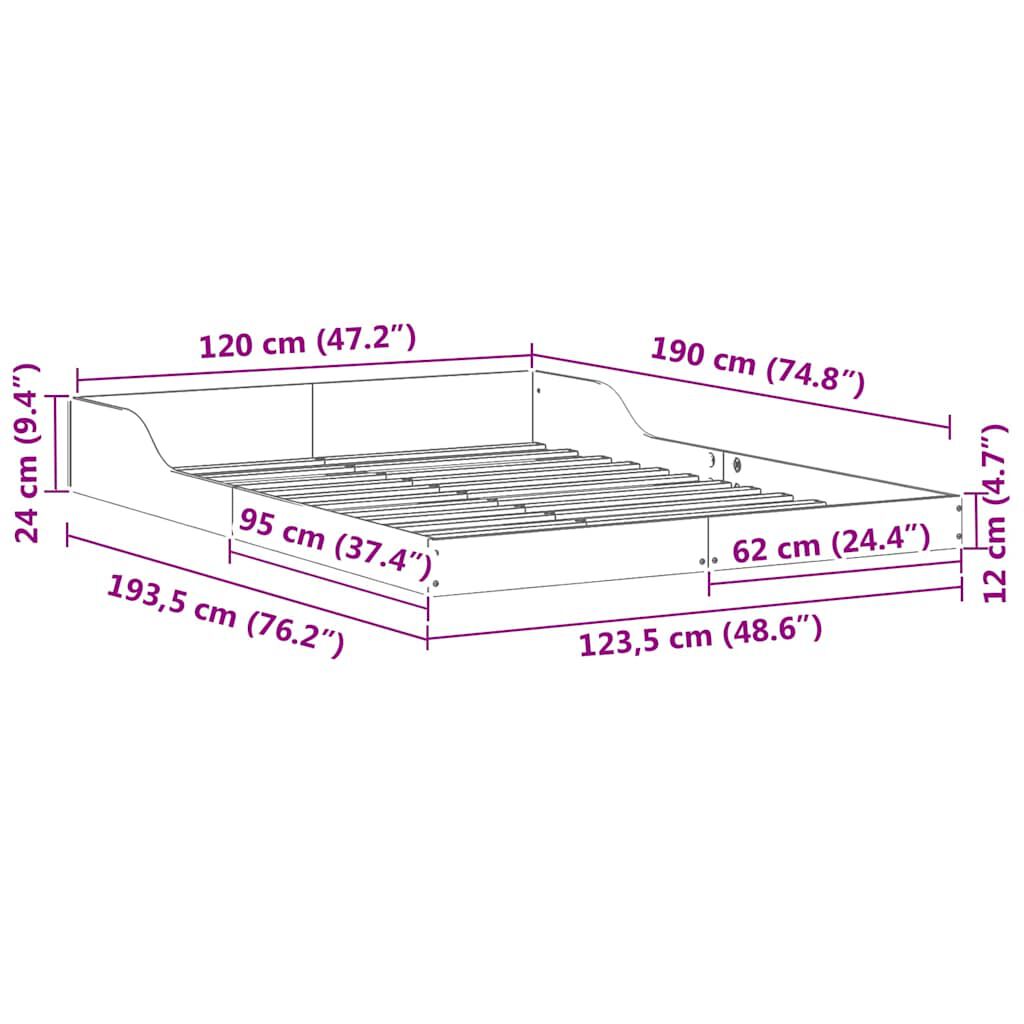 vidaXL Σκελετός Κρεβατιού Καφέ 120 x 190 cm Μασίφ ξύλο πεύκου
