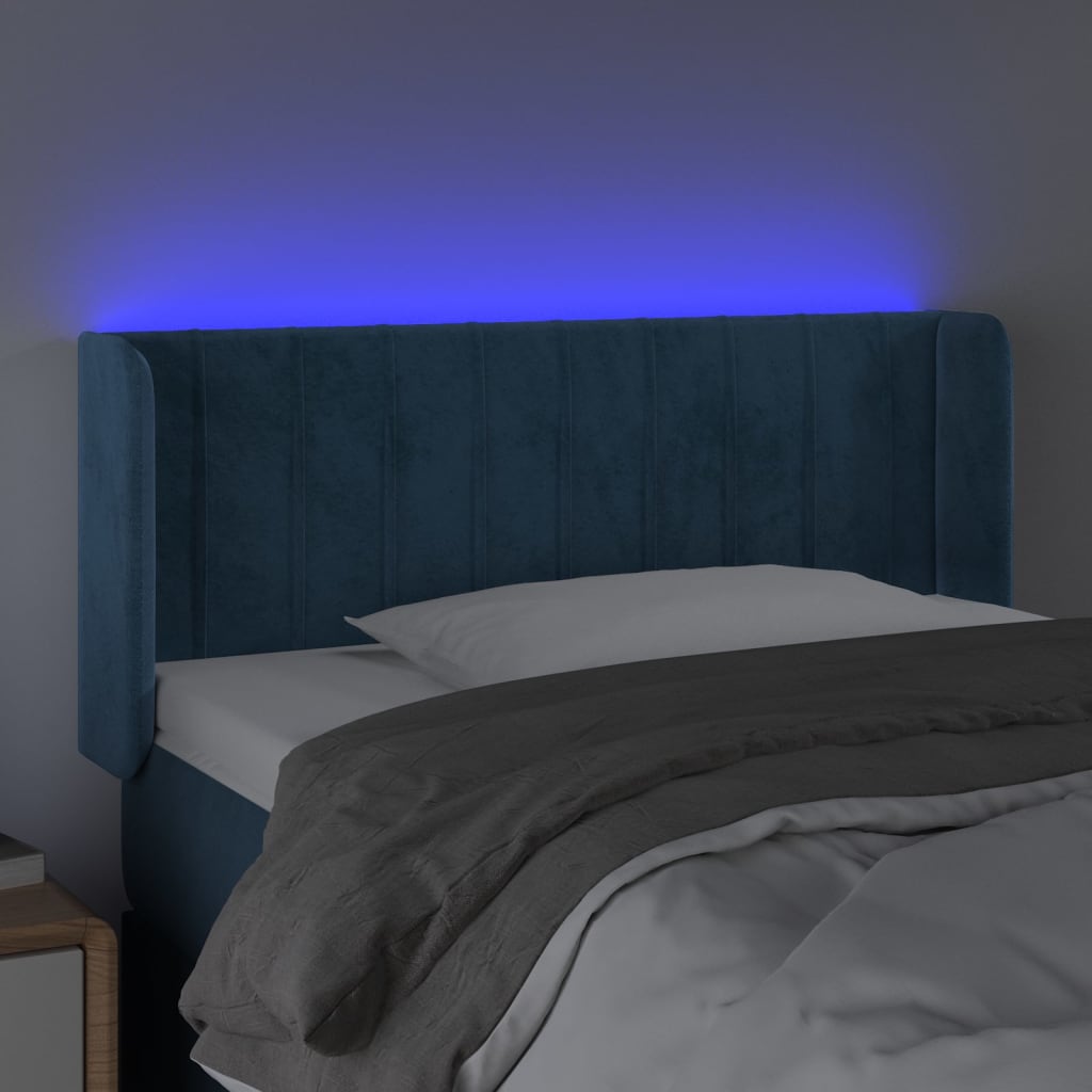 vidaXL Κεφαλάρι Κρεβατιού LED Σκούρο Μπλε 83x16x78/88 εκ. Βελούδινο