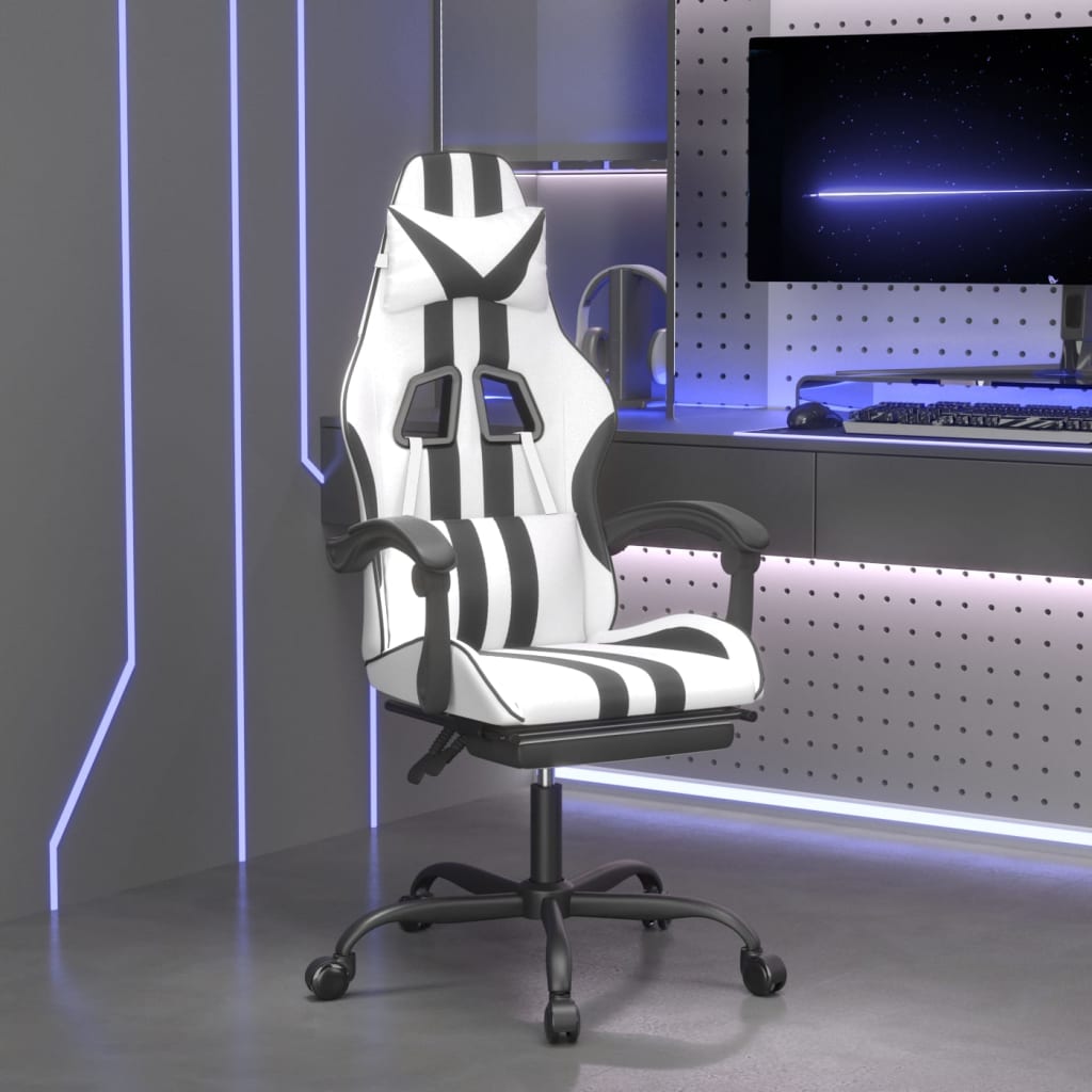 vidaXL Καρέκλα Gaming με Υποπόδιο Λευκό και Μαύρο από Συνθετικό Δέρμα