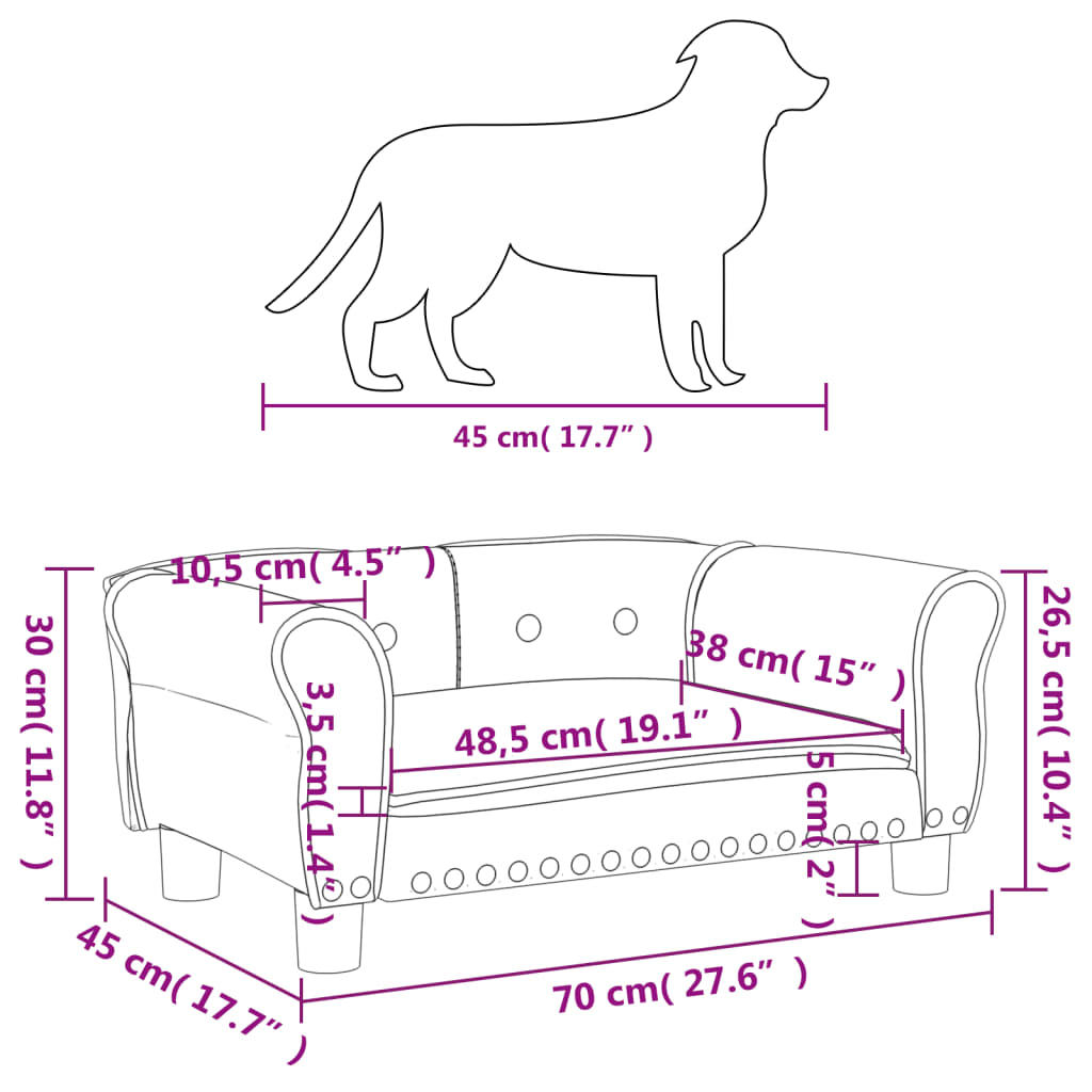 vidaXL Κρεβάτι Σκύλου Κρεμ 70 x 45 x 30 εκ. Βελούδινο